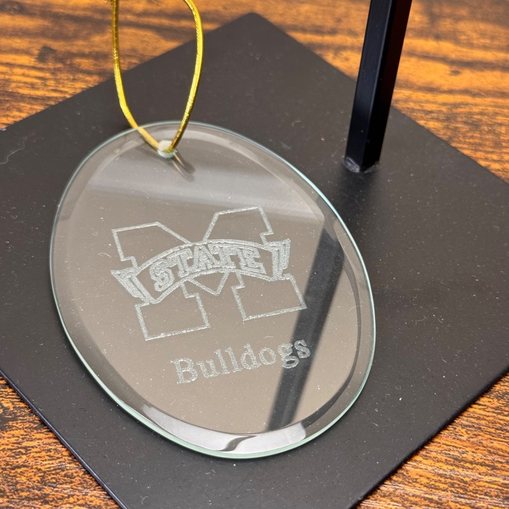 Mississippi State Bulldogs Glass Christmas Ornament Etched MSU Logo 3.75in